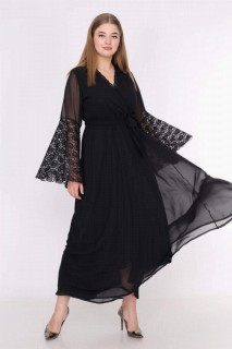 Woman - Young Plus Size Sleeves Lace Ruffle Chiffon Evening Dress 100276308 - Turkey