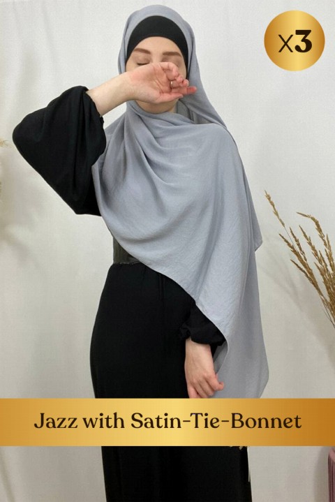 Woman Bonnet & Hijab - Jazz with Satin-Tie-Bonnet - 3 pcs in Box 100352659 - Turkey