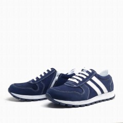 Navy Blue Zippered Genuine Leather Sports School Shoes for Boys 100278791