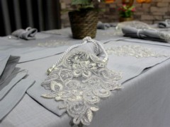 Table Cover Set - French Lace Handcrafted Pansy 34 Piece Placemat Set Gray 100330822 - Turkey