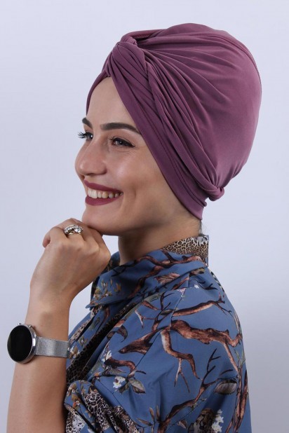 Woman Bonnet & Turban - Dolama Bone Dark Dried Rose 100285244 - Turkey