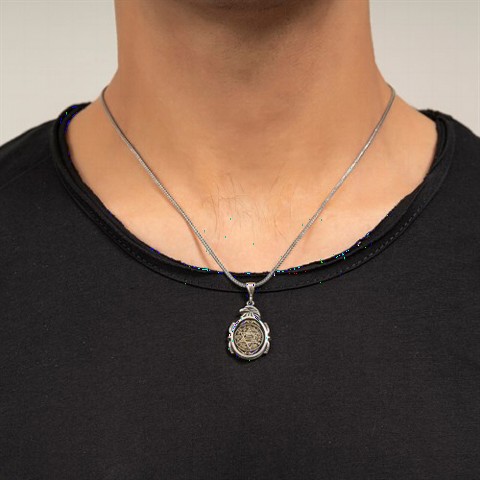 Men - Eagle Head Motif Seal of Solomon Silver Necklace 100349399 - Turkey