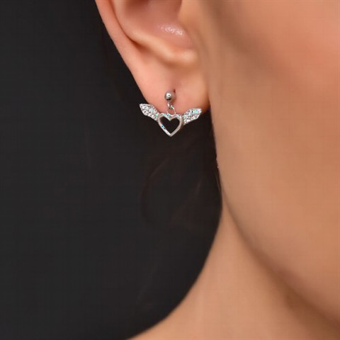 Jewelry & Watches - Winged Heart Silver Earrings Silver 100350029 - Turkey