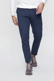 pants - Men's Blue Palermo Cotton Slim Fit Side Pocket Linen Trousers 100350655 - Turkey