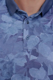 Men's Sax Blue Interlock Patterned Trend Dynamic Fit Casual Fit Short Sleeve T-Shirt 100350828