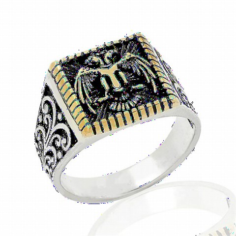 Animal Rings - Double Headed Eagle Symbol Sterling Silver Men's Ring 100348601 - Turkey
