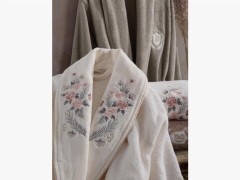 Larosa Luxury Embroidered Cotton Bathrobe Set Cream Beige 100280354