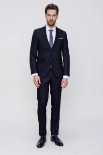Suit - Men's Navy Blue Venus Vestless Jacquard Slim Fit Slim Fit 6 Drop Suit 100350704 - Turkey