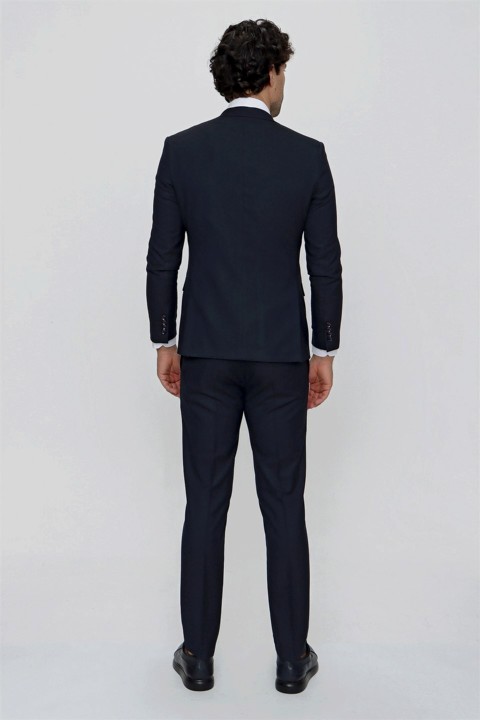 Men's Navy Blue Rabat Vest Jacquard Slim Fit Slim Fit Suit 100351007
