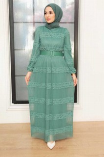 Clothes - Robe Hijab Vert Amande 100341505 - Turkey