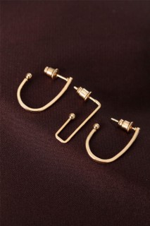 Earrings - Geometric Pattern Gold Color Metal Multiple Earrings 100319588 - Turkey