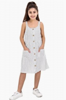 Outwear - فستان بناتي مخطط وأزرار أمامية أبيض 100327848 - Turkey