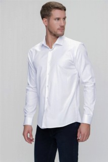 Men's White Slim Fit Slim Fit Solid Collar Long Sleeve Shirt 100350675