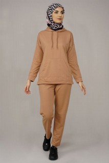 Pajamas - Women's Kangaroo Pocket Tracksuit Set 100325522 - Turkey