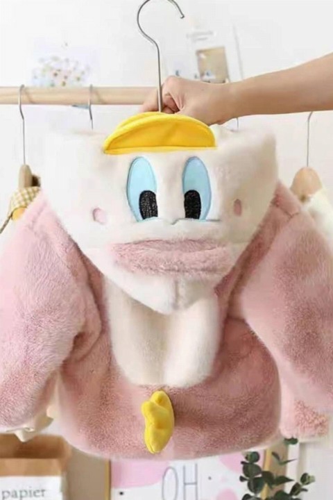 Kids - Baby Girl Duck Hooded Pink Plush Jacket 100327061 - Turkey