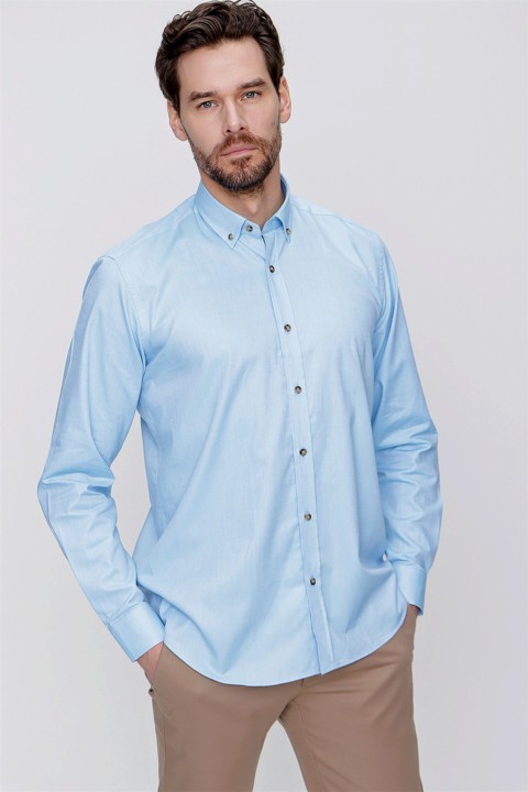 Shirt - Men's Ice Blue 100% Cotton Jacquard Regular Fit Comfy Cut Shirt 100350741 - Turkey