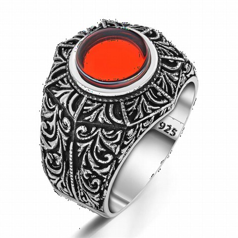 Ottoman Motif Agate Stone Silver Ring 100350285