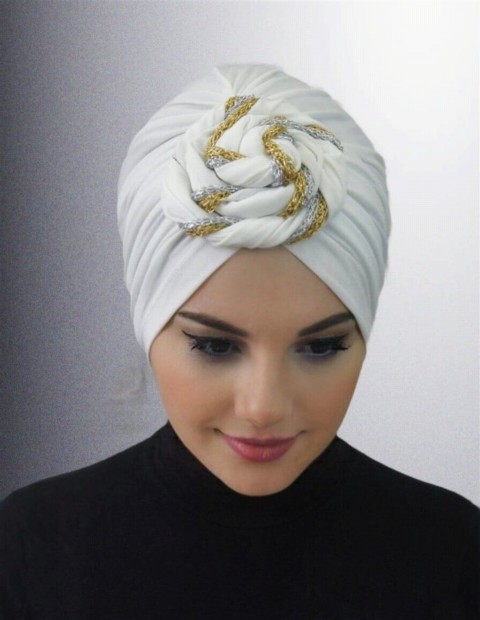 Woman Bonnet & Turban - قبعة دونات جاهزة لون أبيض - Turkey
