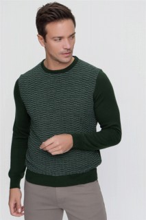 Men Clothing - Pull en tricot à motif de tricot à coupe confortable pour hommes, vert, col rond, coupe dynamique 100345134 - Turkey