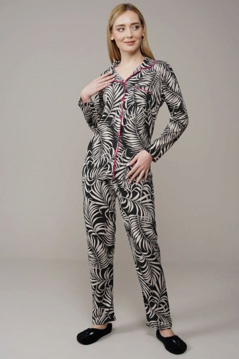 Pajamas - Women's Leaf Patterned Pajamas Set 100325719 - Turkey