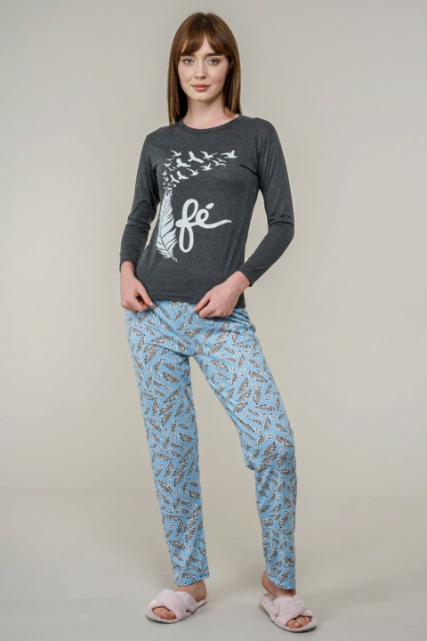 Pajamas - Women's Leaf Patterned Pajamas Set 100325712 - Turkey
