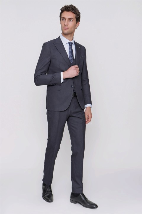 Suit - بدلة رجالية تصميم أزرق كحلي ، تلبيس رشيق ، سليم صالح ، سترة منقوشة 6 إسقاط 100350808 - Turkey