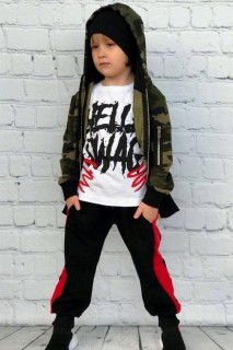 Tracksuit Set - Boy Red Striped Swag Camouflage Tracksuit 100328648 - Turkey