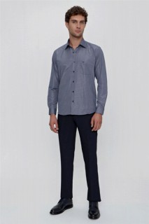 Men's Navy Blue Royal Regular Fit Wide Cut Pitika Shirt with Pocket 100351046