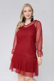 Evening Dress - Robe de Soirée Courte Détaillée en Tulle Grande Taille 100276110 - Turkey