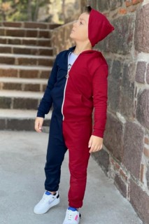 Boy Clothing - Boys Bad Choices Written Beret Claret Red-Navy Blue Tracksuit Suit 100328748 - Turkey
