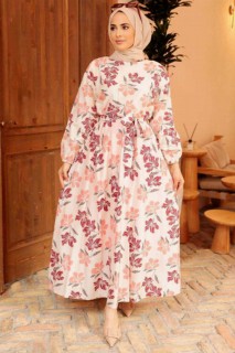 Clothes - Salmon Pink Hijab Dress 100341278 - Turkey
