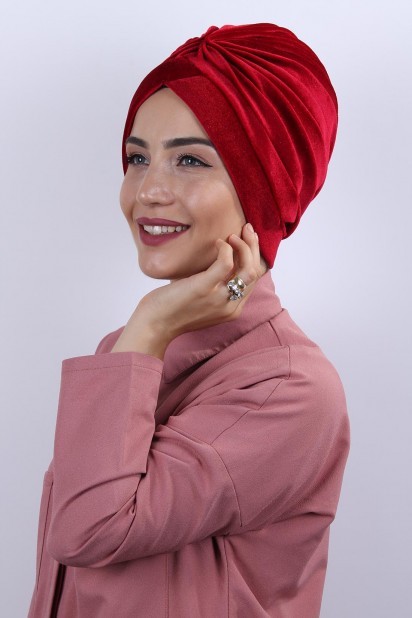 Woman Bonnet & Hijab - Velvet Nevru Bonnet Red 100283087 - Turkey
