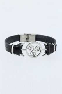 Men - Accessoire en métal de couleur argentée Bracelet pour homme en cuir de couleur noire 100318632 - Turkey