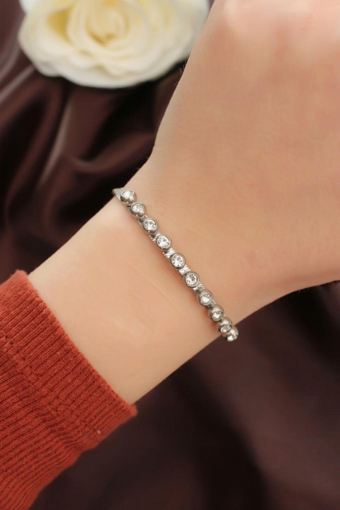 Bracelet - Steel Silver Color Sequenced Stone Bracelet 100319917 - Turkey