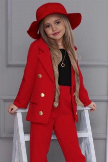 Girls' Blazer Jacket, Straw Hat and Necklace, 5 Pieces Red Bottom Top Set 100327430