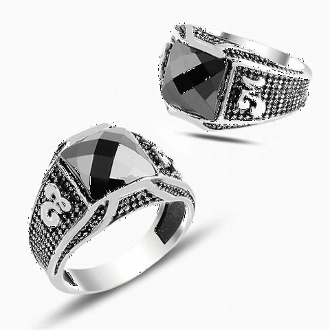 Ring with Name - خاتم فضة إسترليني مخصص بأحرف على الجانبين أسود 100349868 - Turkey