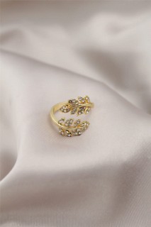 jewelry - Gold Color Metal Leaf Model Women's Ring 100326615 - Turkey