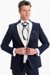 Men's Navy Blue Rimini Slim Fit Slim Fit Groom Suit 100350457