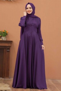 Evening & Party Dresses - Purple Hijab Evening Dress 100338070 - Turkey
