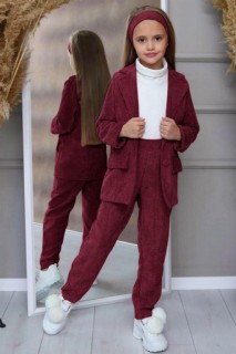 Outwear - Veste en velours pour fille, bandana à col roulé, ensemble haut et bas rouge bordeaux 100344684 - Turkey