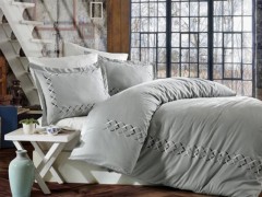 Bedding - طقم غطاء لحاف ساتان قطني مطرز كريمي رمادي 100344790 - Turkey