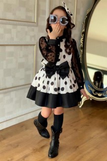 Girls' Polka Dot and Bow Belt 4 Piece Black Evening Dress 100344664