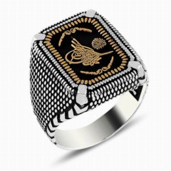 Silver Rings 925 - خاتم فضة عثماني بمخلب مطرّز من توغرا 100347673 - Turkey