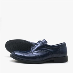 Titan Navy Blue Patent Leather Shoes Lace up for Young Boys 100278685