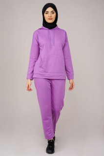 Pajamas - Women's Kangaroo Pocket Tracksuit Set 100325523 - Turkey