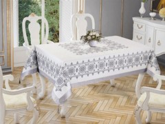 Rectangle Table Cover - Cross-stitch Printed Sultan Table Cloth Silver 100258308 - Turkey
