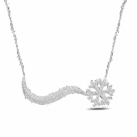 Other Necklace - Snowflake Motif Zircon Stone Silver Necklace 100347572 - Turkey