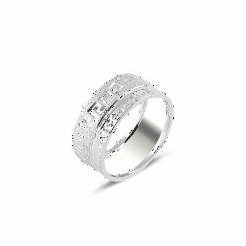 Men - Patterned Glittery Silver Wedding Ring 100346977 - Turkey