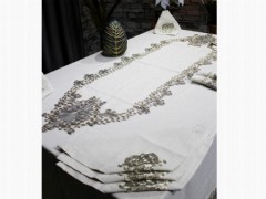 Table Cover Set - French Laced Butterfly Table Cloth Set 26 Pieces Cappucino 100344757 - Turkey
