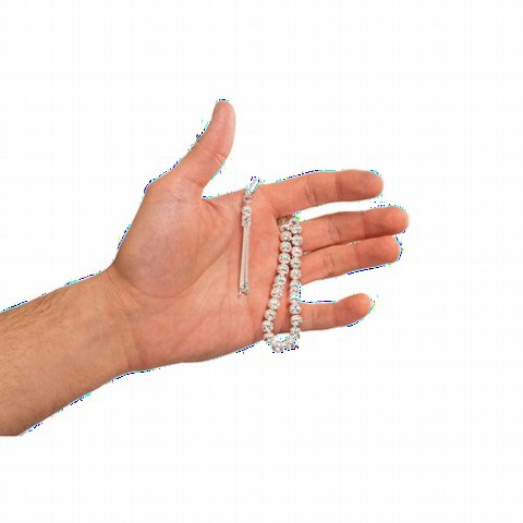 Sphere Cut Striped Silver Rosary 100348263